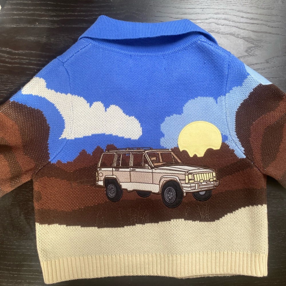 House of Sunny Blue and Brown Scenic Cardigan - Picture 3 of 3